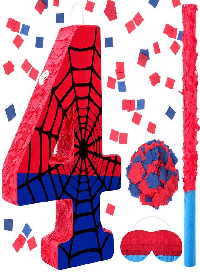 مجموعة بينياتا شبكة العنكبوت رقم 4 من سيمجوينج مع عصابة للعينين، بينياتا صغيرة لتزيين حفلات أعياد الميلاد، مناسبة للاحتفالات المكسيكية، سينكو دي مايو، والذكرى السنوية، هدية، 15.75 × 11 × 2.8 بوصة (أحمر أزرق) - Image 1